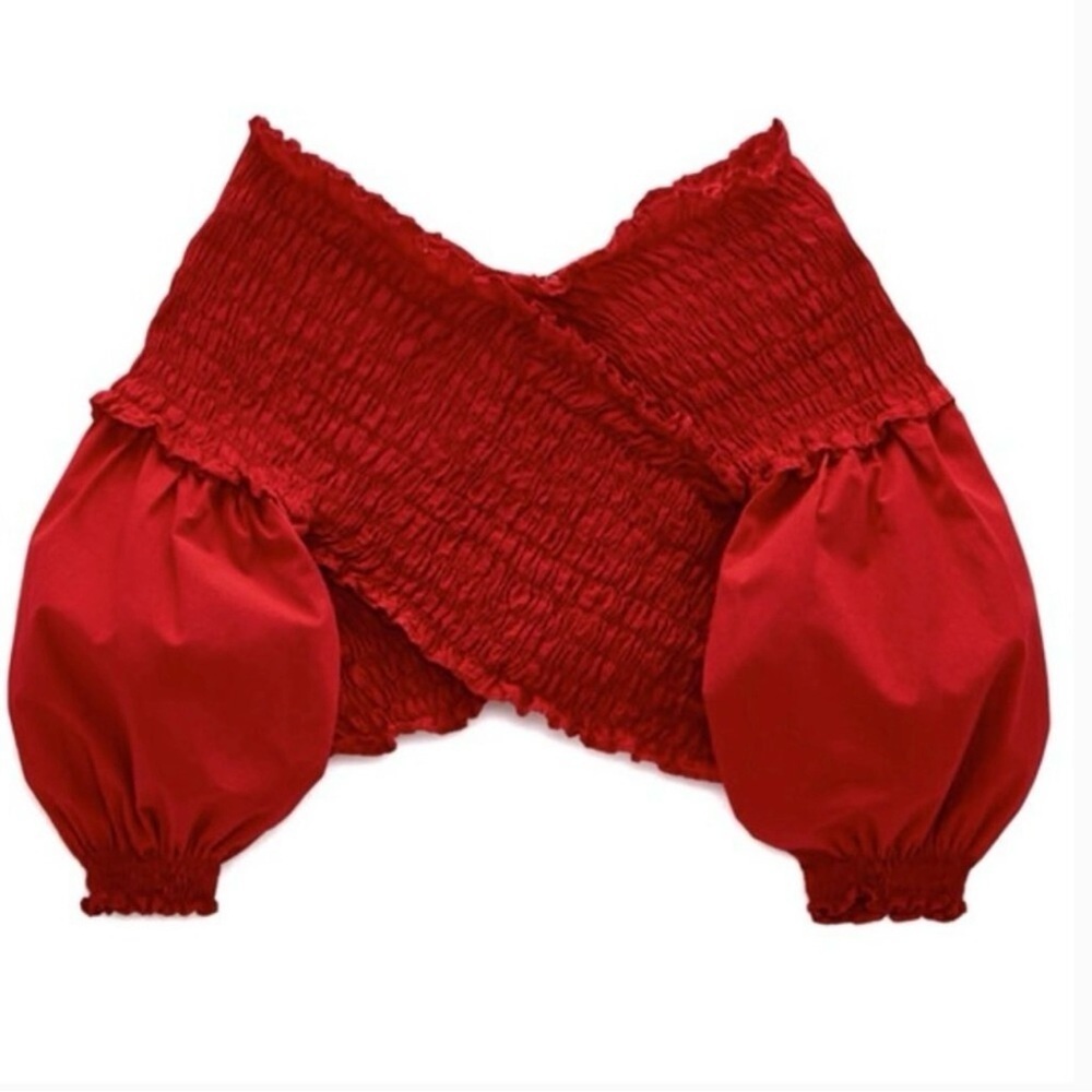 Zara Red Ruched Off The Shoulder Top